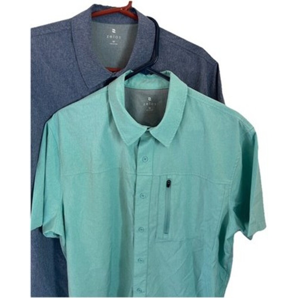 Zelos Button Down Camp Shirts LOT OF 2 Men's M Lightweight Short Sleeve Stretch